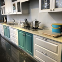 Armoire murale de cuisine en acier inoxydable avec portes en PVC/acrylique, tiroirs coulissants, évier, design moderne pour le stockage dans les hôtels
