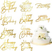 Merri Wish Lot de 10 décorations de gâteau Joyeux Anniversaire en acrylique doré miroir pour fournitures de décoration de fête d'anniversaire