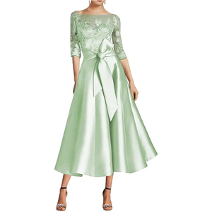 فساتين سهرة من الساتان لأم العروس بأكمام والدانتيل مزينة بفيونكة فستان رسمي مستوحى من القوس لحفلات الزفاف - Product Image 6