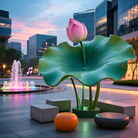 Escultura de Loto Tallada a Mano en Fibra de Vidrio, Resistente al Agua, con Tamaño y Color Personalizados para Decoración de Estanques de Jardines Zen