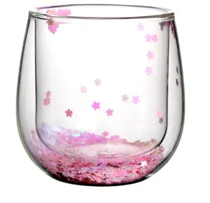 Taza de agua de doble capa de vidrio, vaso de vidrio de alta borosilicato, resistente a altas temperaturas, bonito y romántico, estilo japonés, mi