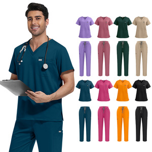 Unisex Scrub Sets V-Neck Short Sleeve <b>Tops</b> Drawstring Pants Polyester Blend Woven Fabric Hospital Uniforms for Nurses Multiple - Product Image 1