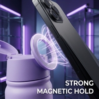 Support magnétique pour téléphone, gourde isotherme en acier inoxydable avec poignée et paille pour le yoga, le Pilates, les sports, les activités de plein air, le vlogging et les voyages