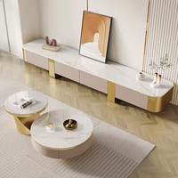 Support de téléviseur en bois avec dessus en marbre moderne de luxe Ensemble de tables basses pour salon Console beige Meuble de rangement pour meubles de maison