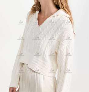 Suéter Corto de Punto para <span class=keywords><strong>Mujer</strong></span>, Estilo Marinero, Cuello Alto, Manga Larga, Personalizado por el Proveedor de Prendas de Punto 2026 - Product Image 2