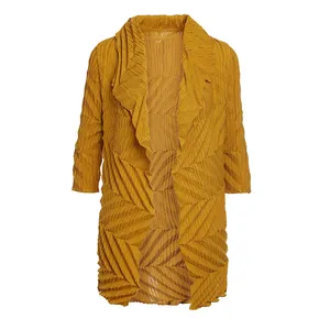Di Vendita superiore giallo irregolare risvolto bella pieghettato giacca vestiti delle donne
