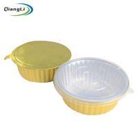 Bol à soupe rond personnalisé de 1130 ml en aluminium doré imprimé, contenant d'emballage alimentaire en aluminium avec couvercles