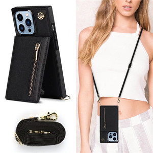 Étui de téléphone fantaisie avec fermeture éclair, portefeuille à bandoulière, lanière, étui de téléphone en cuir pour iPhone 11 12 13 pour Samsung S21, <span class=keywords><strong>2023</strong></span> - Product Image 1