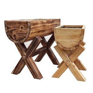 Jardinière surélevée en bois massif pour extérieur, <span class=keywords><strong>avec</strong></span> structure en X, pour patio et balcon, support décoratif pour plantes succulentes - Product Image 3