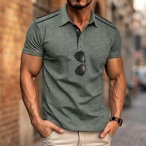 Polo à manches courtes pour homme 2025 en tissu non tissé Spandex/Polyester, design bicolore pour le sport en plein air, le golf et la mode - Product Image 3