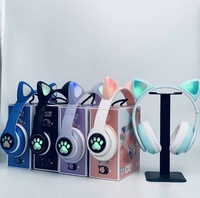 Headset Anak Lucu Bentuk Kucing Tws dengan Mic, Lampu LED, Wireless & Wired, Earphone dengan Slot Kartu TF, Headphone BT untuk Anak-anak