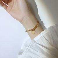 Bracelet étanche plaqué or 18 carats pour femme, minimaliste, avec breloque carrée unie, chaîne trombone, cadeau pour femmes et jeunes filles