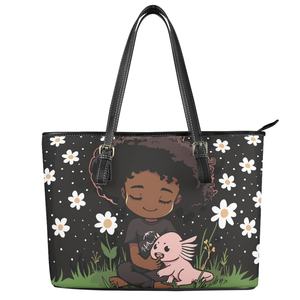 Venta al por mayor Pua flor Afro Girl bolso de cuero curvo para mujer patrón personalizado estampado mujeres Sling bolsos para viajes Pu bolsos de cuero - Product Image 1