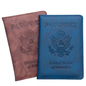 Vente chaude Prix inférieur Couverture de passeport Porte-passeport Étui pour passeport en relief 3D Les États-Unis d'Amérique PU Logo personnalisé