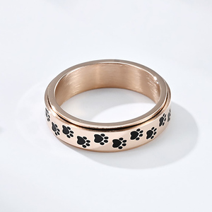 Anneau rotatif en acier inoxydable avec motif de patte de chiot mignon, anneau de doigt pour femmes et hommes, amour, or rose, anneaux anti-anxiété - Product Image 6