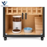 Villa moderne de luxe pour chat, maison pour animaux de compagnie en bois et verre à plusieurs étages avec porte, grand espace, design stable pour plusieurs chats