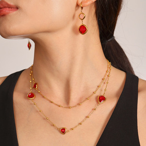Collares largos con cuentas de piedra de cristal checo multifacético de enlace Triangular de gota de agua de ensueño de acero inoxidable de moda de alta calidad - Product Image 2