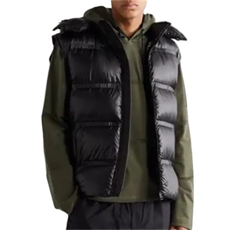 Custom men loose fit quilted shell down gilet vest with removable hood