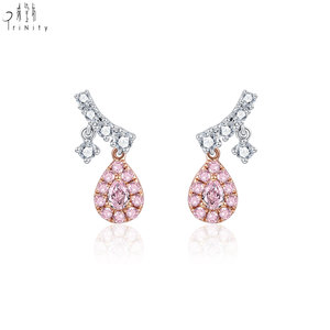 Boucles d'oreilles en diamant de luxe, design goutte, fournisseur de Hong Kong, or blanc et rose 18 carats, diamant rose naturel, pour femme, cadeau - Product Image 1