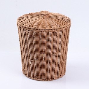 Woven Plastic <b>Storage</b> <b>Basket</b> With Lid Round 1-3L Capacity For Wardrobe Desktop Living Room Bedroom Bathroom <b>Storage</b> - Product Image 1