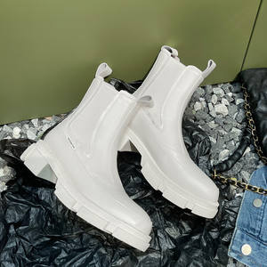 Cialisa-zapatos de piel de vaca auténtica para mujer, botas planas con <span class=keywords><strong>plataforma</strong></span> y tacón grueso, botines tobilleros cortos sin cordones, color rosa y <span class=keywords><strong>blanco</strong></span> - Product Image 2