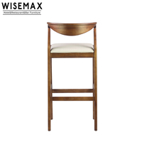 Tabouret de Bar Haut en Bois WISEMAX, Meuble Commercial pour Restaurant, Assise en Cuir PU, Dossier Haut, Meuble de Bar en Bois Massif