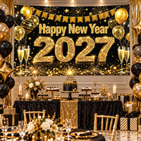 2027 Frohes Neues Jahr Hintergrund Schwarz Gold Glitzer Feuerwerk Champagner Polyester Neujahrsparty Foto-Hintergrund Individuell Anpassbar
