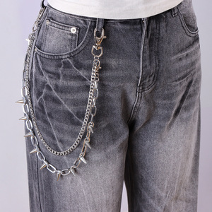 Cadena de cintura Yueli de varias capas con púas de aleación, accesorio de estilo hip hop para jeans, para hombre, uso diario. - Product Image 2
