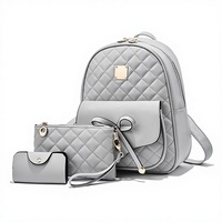 Tas Ransel Kulit PU Berlapis 3in1 Set Tas Sekolah untuk Remaja Perempuan Fashion Pita Daypack Tas Punggung Travel Dengan Dompet Clutch