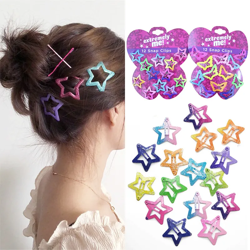 12 unids/set estrella en forma de mariposa broche de pelo Clip BB horquillas de Metal de Color de broches para bebé niños niñas estilo Accesorios