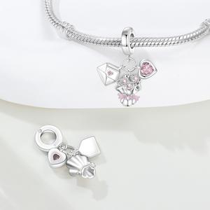 Abalorios <span class=keywords><strong>de</strong></span> Corazón para el Día <span class=keywords><strong>de</strong></span> San Valentín, Día <span class=keywords><strong>de</strong></span> la Madre, Día del Niño, Chapados en Cobre y Plata, Cuentas para Pulseras DIY, Pulseras <span class=keywords><strong>de</strong></span> Amor con Circonitas - Product Image 3