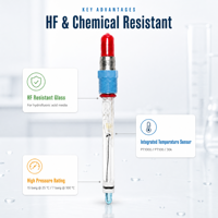 Électrode pH Pg13.5 ACpH4262 résistante aux hautes fréquences pour gravure de semi-conducteurs, sonde pH à l'acide fluorhydrique VP PT1000, OEM