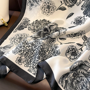 Fancy New Flower Print 180*90CM Bufandas de seda Chales de playa Mujeres Long Large Silk Head Wrap Stole Bufandas musulmanas Hijabs para damas - Product Image 4