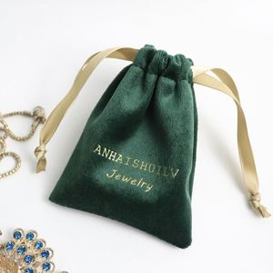 Custom Logo Dark Green Flannel Silk Velvet Recyclable <b>Drawstring</b> Jewelry Gift <b>Pouch</b> for Watch & Gemstone - Product Image 6