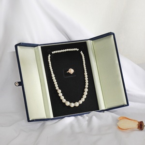 Retro Velvet Pearl Necklace Jewelry <b>Boxes</b> Double-Open Button Design Luxurious <b>Book</b> Shape Jewelry Set Packaging - Product Image 4