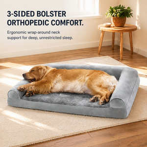 Lit pour chien en peluche grise, canapé orthopédique pour animaux de compagnie, coussin intérieur imperméable, lavable, tapis de couchage pour chiot et chat - Product Image 5