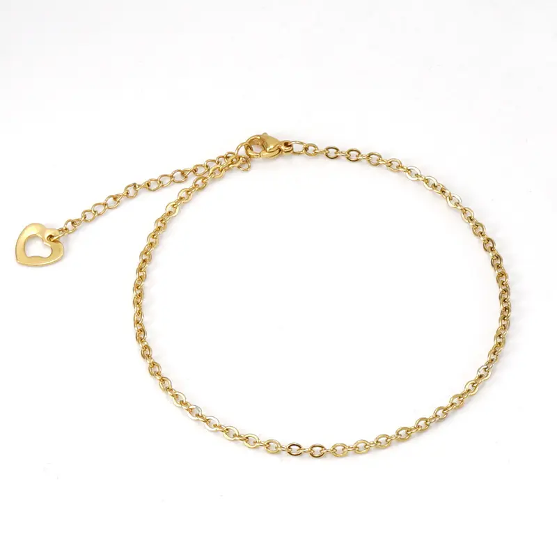 Wholesale Minimalist O Shape chain Stainless Steel 18k PVD Heart Bracelets Anklet Body Jewelry for Women