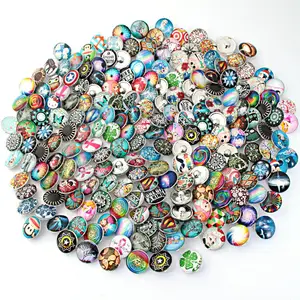 100pcs/lot Mixed Interchangeable Snap Jewelry Many Pattern Buttons Glass Charms 18mm Snap Button Jewelry For 18mm Snaps Bracelet