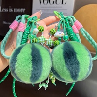 Petit porte-clés pompon en fausse fourrure de lapin, motif pastèque, mignon, pour sac à dos, ornement suspendu, cadeau d'anniversaire