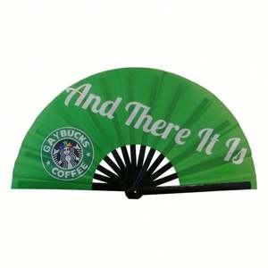 Abanico Plegable UV Glow Rave para Mujer, Grande, de Bambú de 33cm, Estilo Chino Tallado, Abanico Publicitario de Mano con Bolsa de Terciopelo para Fiestas - Product Image 1