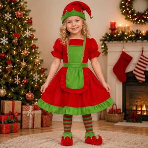 Disfraz de elfo para niñas, regalo de Navidad para niños, traje festivo - Product Image 2