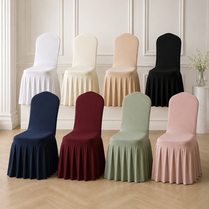 Universal <b>Stretch</b> Chair Cover with Pleated Skirt Spandex Fit for Banquet Wedding Party Supply Bulk - Product Image 1