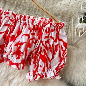 S-XL <span class=keywords><strong>tourisme</strong></span> tenue tempérament une épaule haut court imprimé taille haute et jambe large imprimé pantalon deux pièces ensemble - Product Image 5