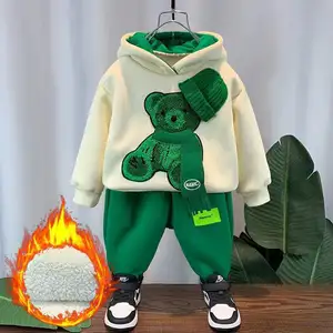 2023 Autumn Hooded Pants Sports Boys' Suit Long-sleeve Children Teenage Boy Sets Cartoon Bear Casual Boys Clothing Costume