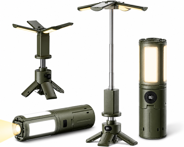 Telescopic Rechargeable Camping Light 8000mAh with Tripod Stand Digital Display Hook for Outdoor Travel Fishing