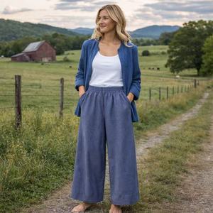 Fornitore di Alta Qualità di <span class=keywords><strong>Abbigliamento</strong></span> Femminile, Pantaloni Lunghi in Lino su Misura, Stile <span class=keywords><strong>Retrò</strong></span> Casual e Traspirante per Donne - Product Image 2