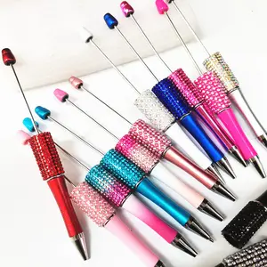 Bling Bling Diamond Glitter Beaded Charm Refill Ink Blank Ball Point Pen DIY Beadable Pens Ballpoint Pen