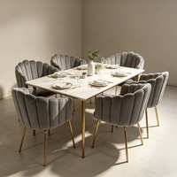 Chaise de salle à manger moderne en velours gris capitonnée sur mesure, fauteuil de restaurant raffiné, chaise élégante pour salle à manger avec cadre doré