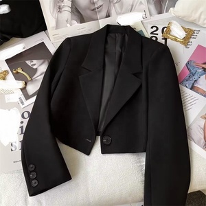 2024 Damen V-Ausschnitt Single Button Short Blazer Damenmode Mantel mit festem Muster und gewebter Methode - Product Image 3