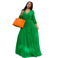 Nouvelle Robe Longue en Mousseline de Soie pour Femme, Col en V Profond, Manches Longues, Taille Naturelle, Couleur Unie, Décontractée, Grande Taille, Longueur Ras du Sol